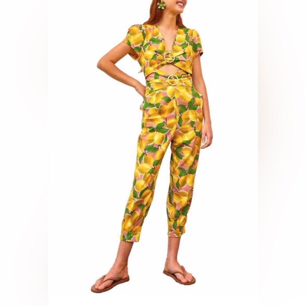 FARM Rio Yellow Lemon-Print Jumpsuit